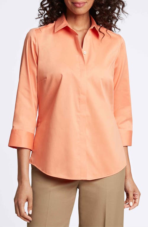 Foxcroft Agnes Three-quarter Sleeve Cotton Blend Popover Top In Melon