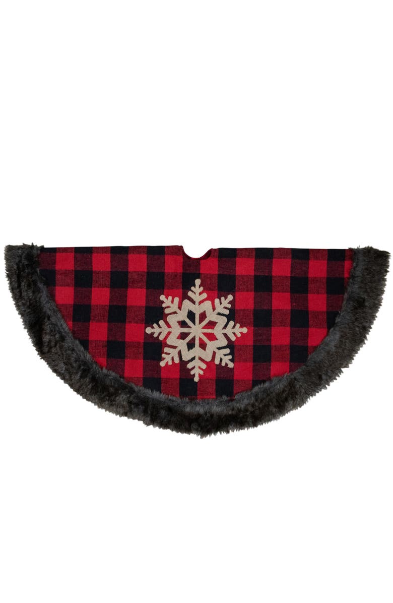 Northlight 48-Inch Red and Black Christmas Tree Skirt with Burlap Snowflake, Alternate, color, Red