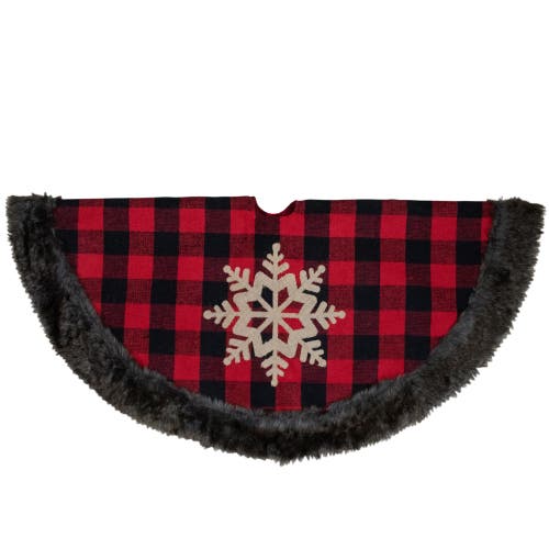 Northlight 48-inch Red And Black Christmas Tree Skirt With Burlap Snowflake In Red