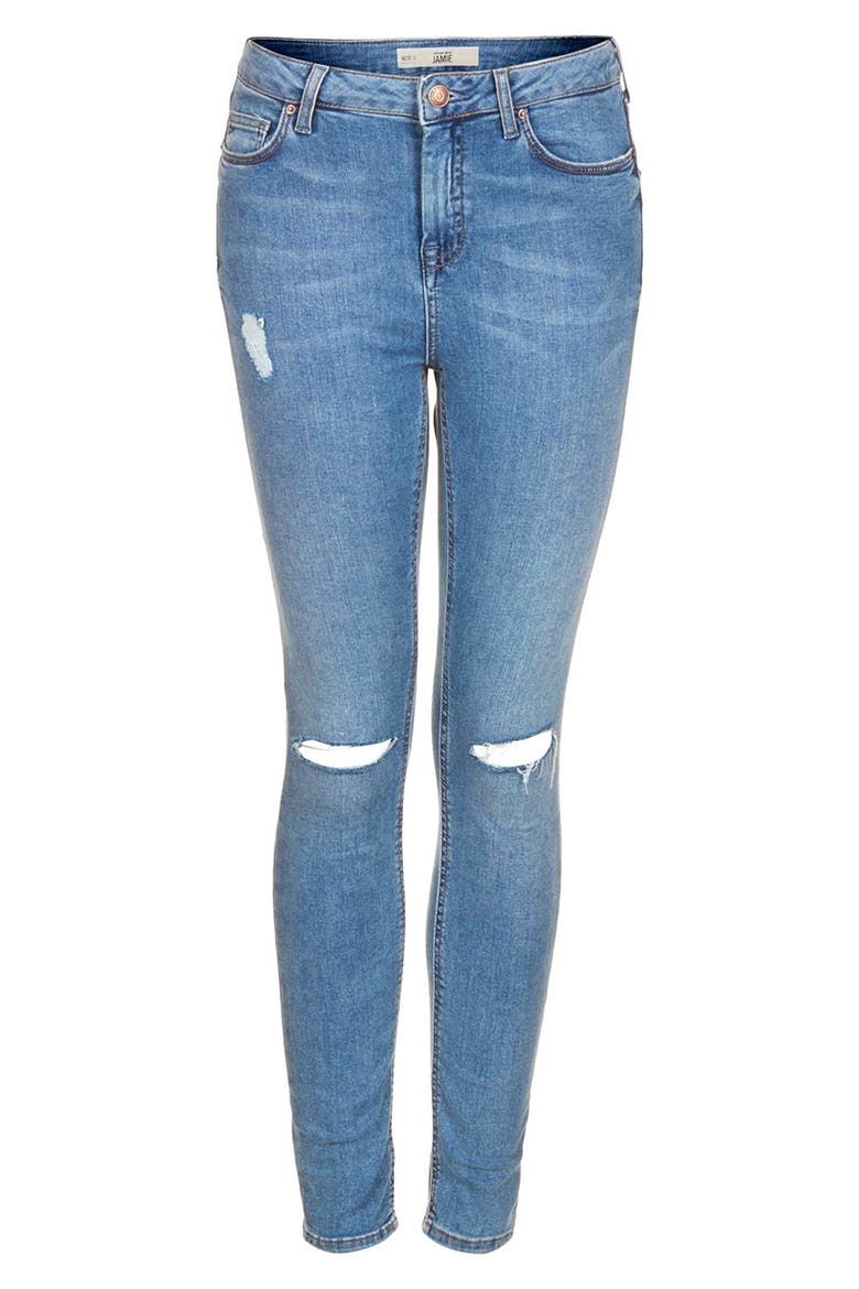 Moto 'Jamie' Ripped High Rise Ankle Skinny Jeans, Alternate, color, STONE