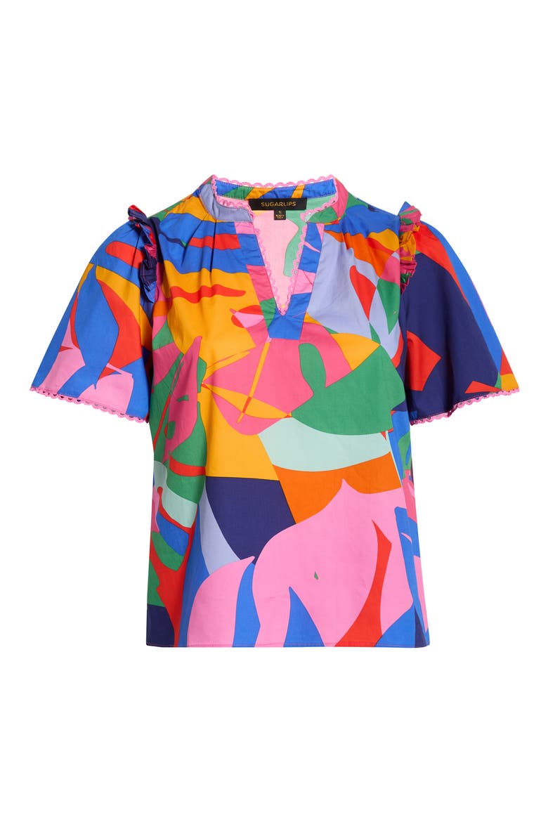 Chroma Abstract Winslet Ruffle Top, Alternate, color, RED-BLUE-MULTI