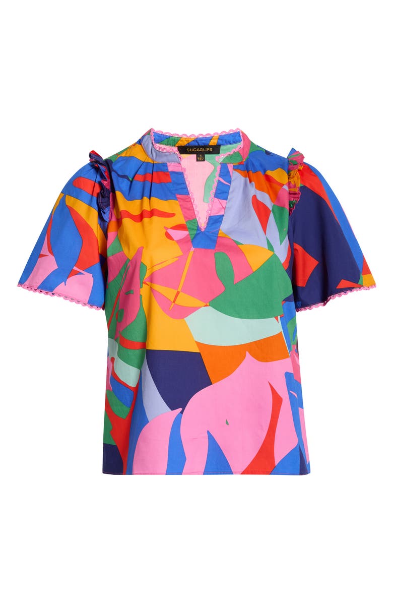 SUGARLIPS Chroma Abstract Winslet Ruffle Top, Alternate, color, Red-Blue-Multi