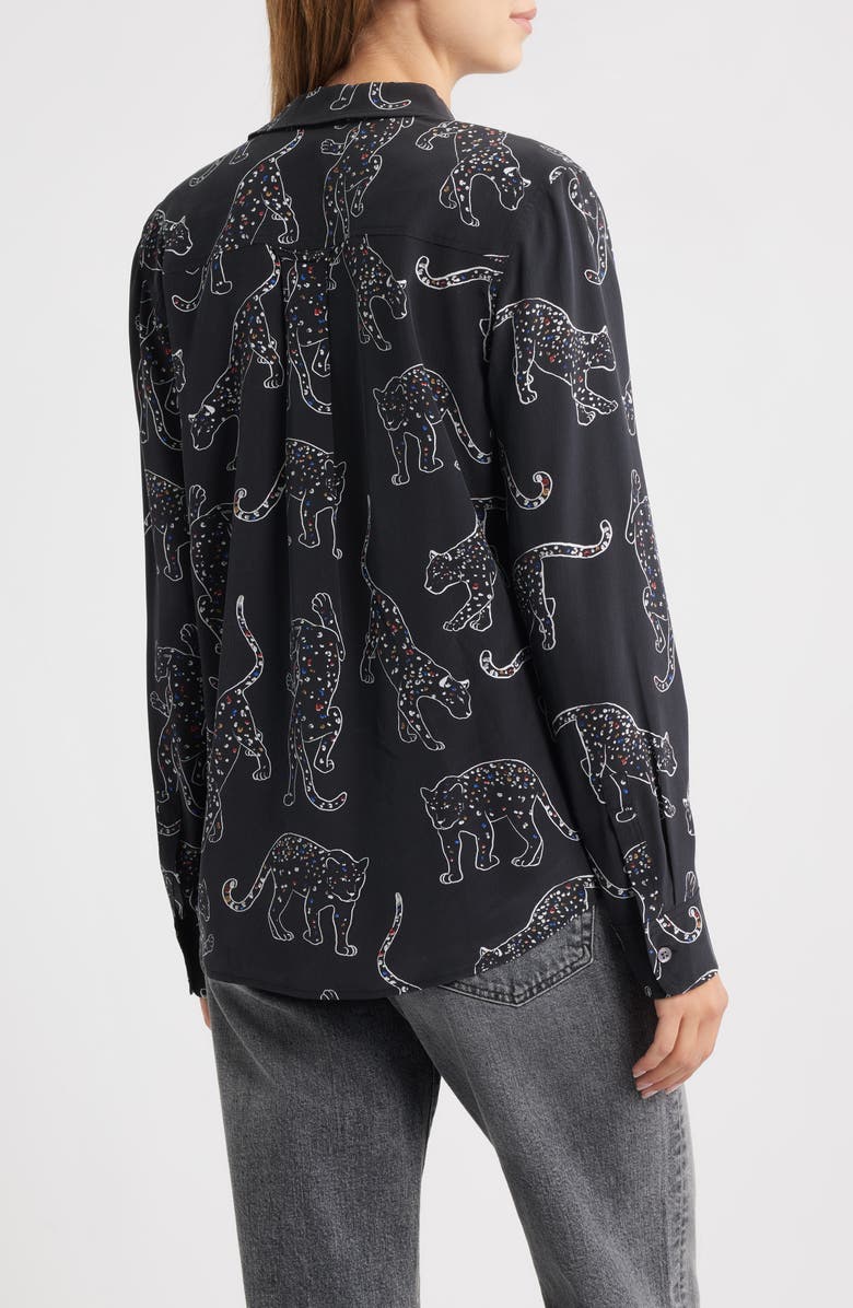 Rails Kate Jaguar Print Silk Button-Up Shirt, Alternate, color, Black Jaguars
