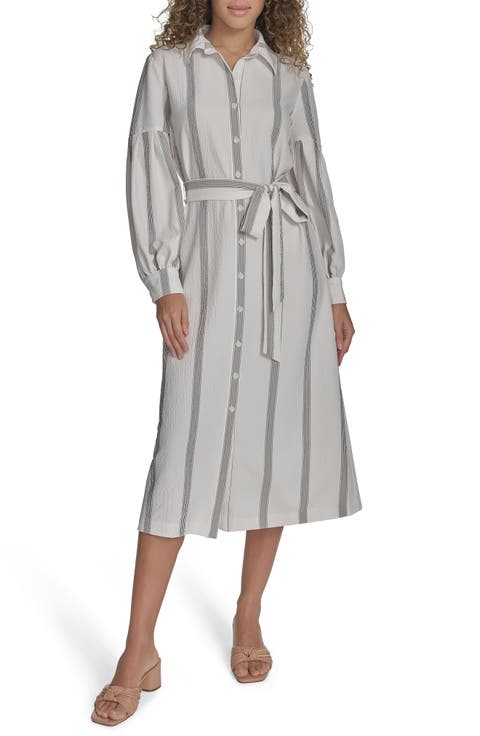 Stripe Long Sleeve Gauze Shirtdress