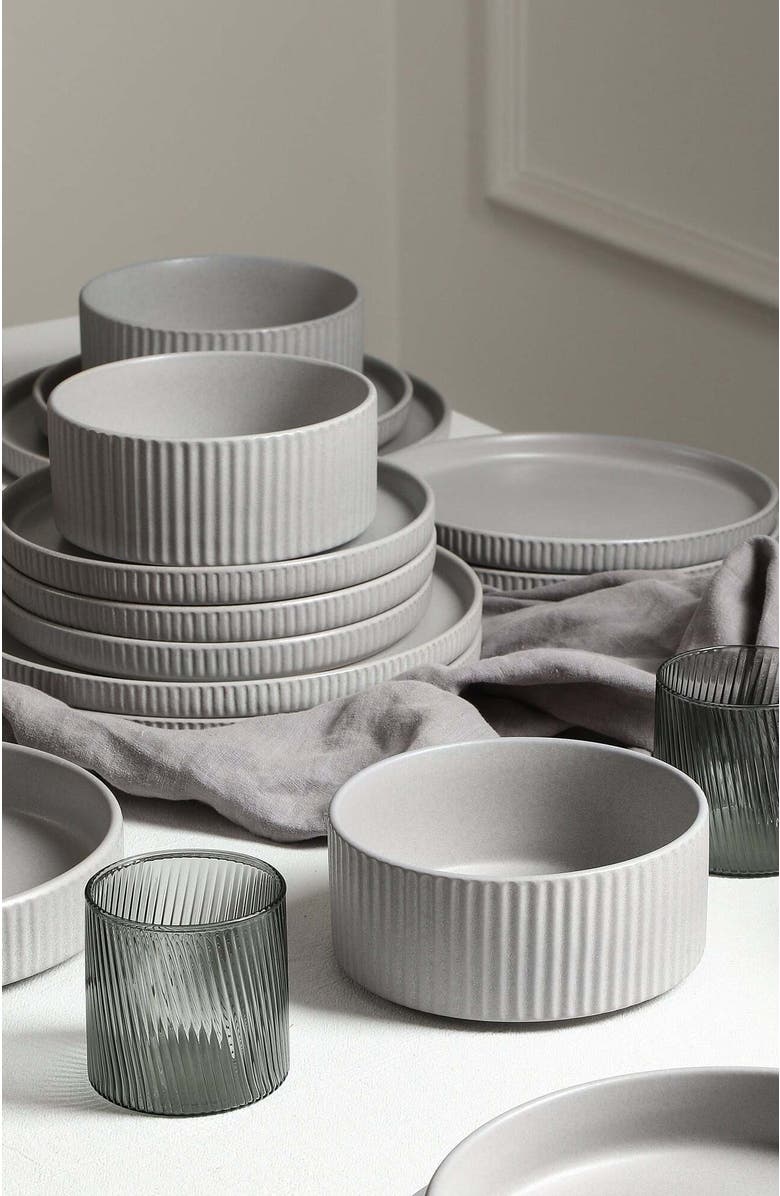 Stone Lain Haven Stoneware 32-Piece Dinnerare Set with Glasses, Alternate, color, Grey 12-Piece