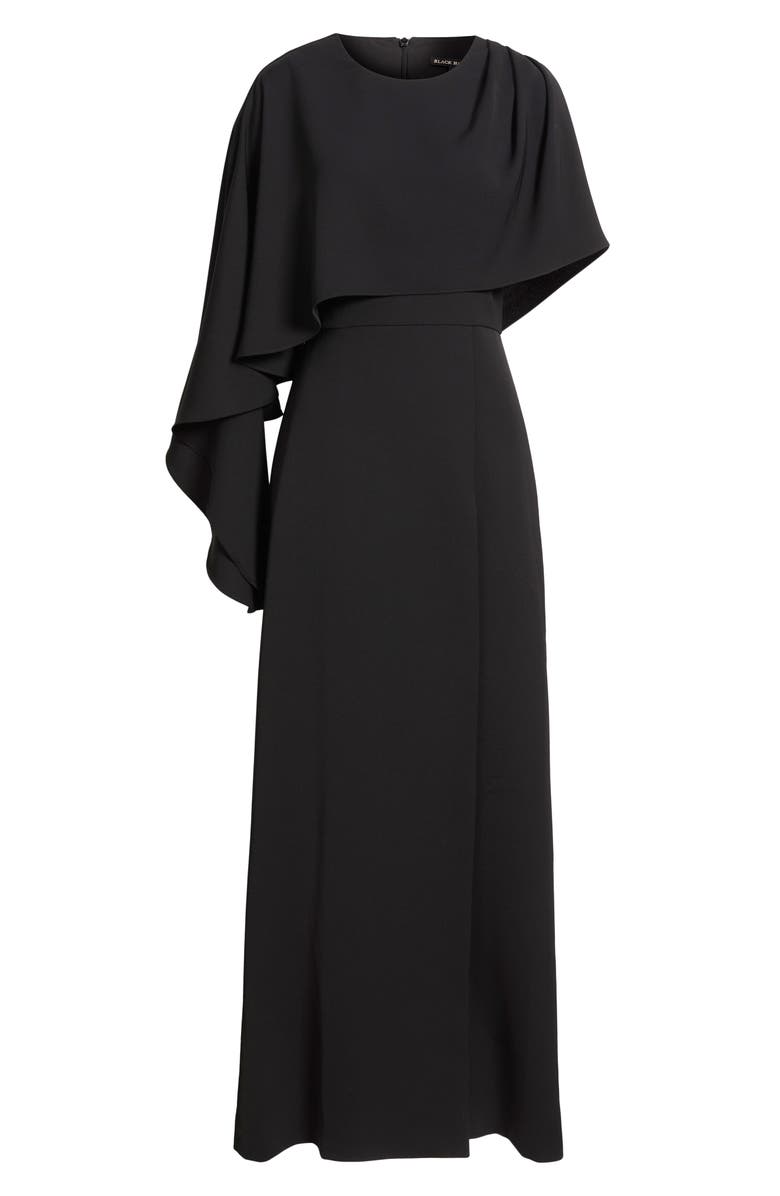 Black Halo Martine Asymmetric Cape Gown, Alternate, color, Black