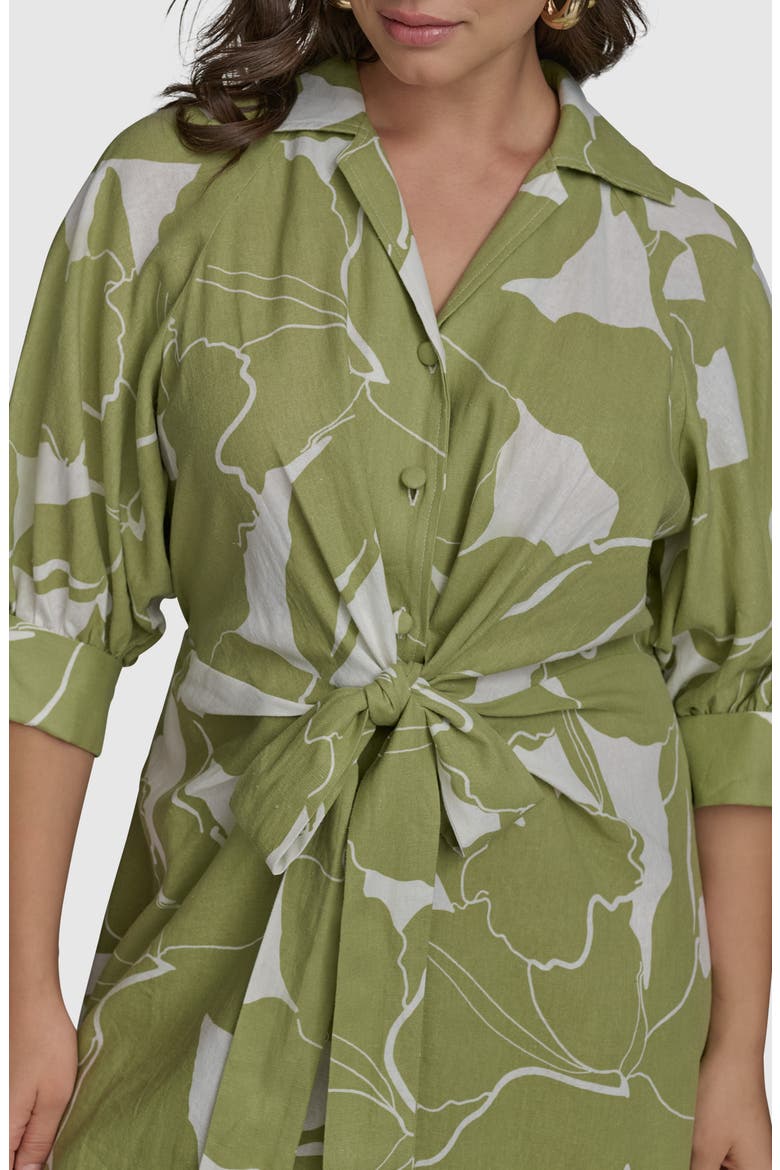 Print Tie Waist Midi Shirtdress, Alternate, color, KIWI/ CREAM