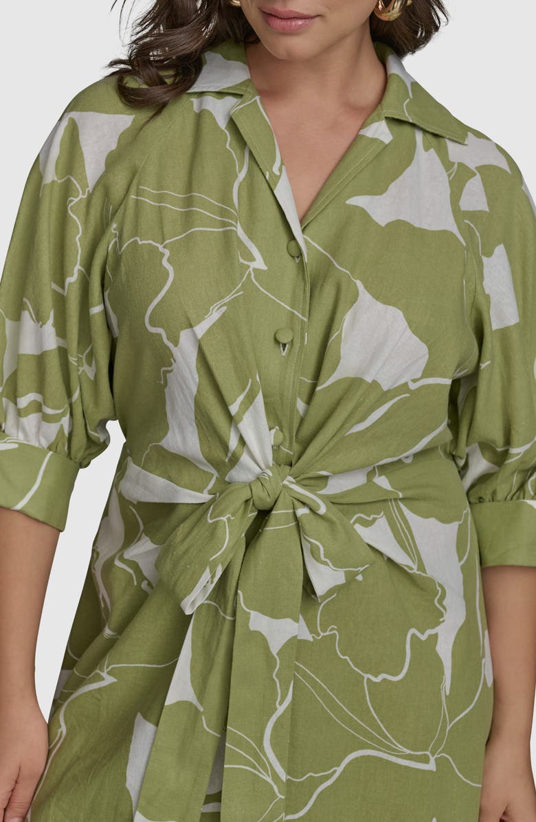 DONNA KARAN Print Tie Waist Midi Shirtdress, Alternate, color, Kiwi/ Cream