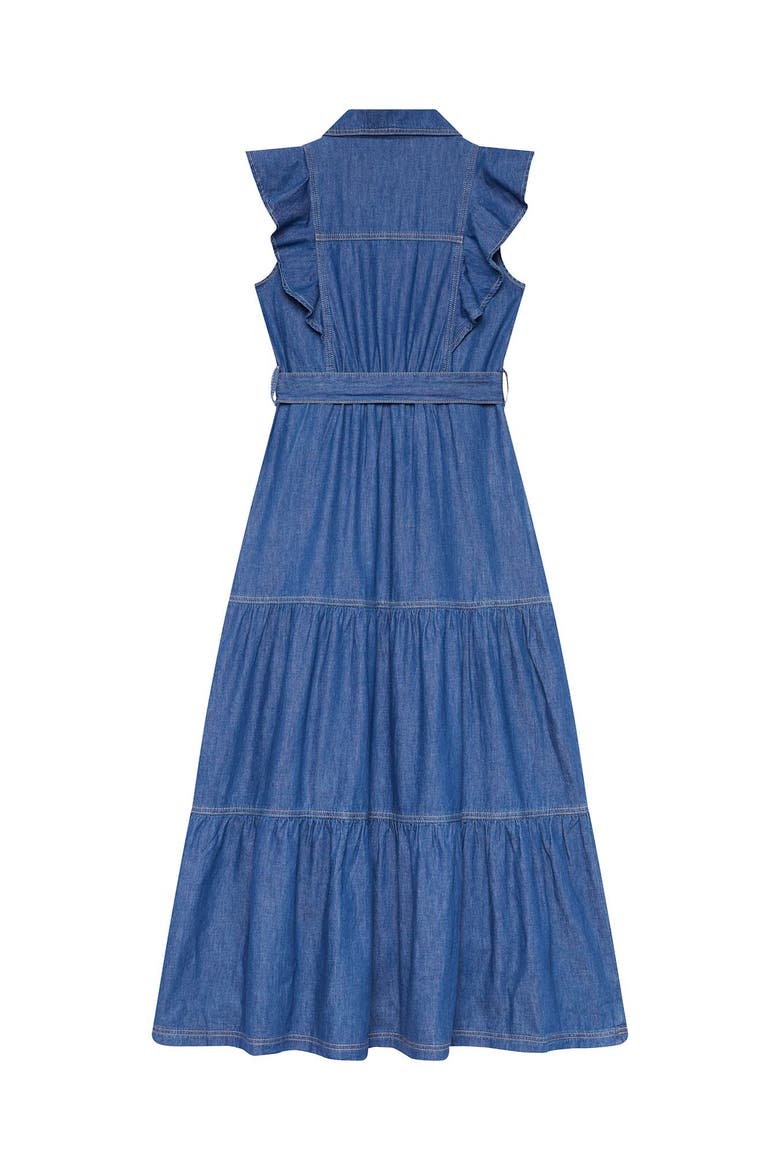 Denim Ruffle Maxi Shirt Dress, Alternate, color, Blue
