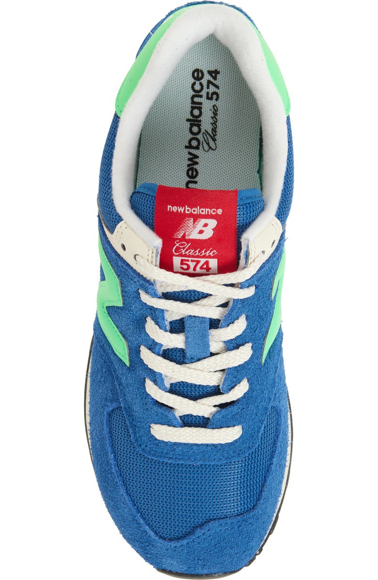 New Balance Gender Inclusive 574 Sneaker, Alternate, color, Blue Agate/ Lime Leaf