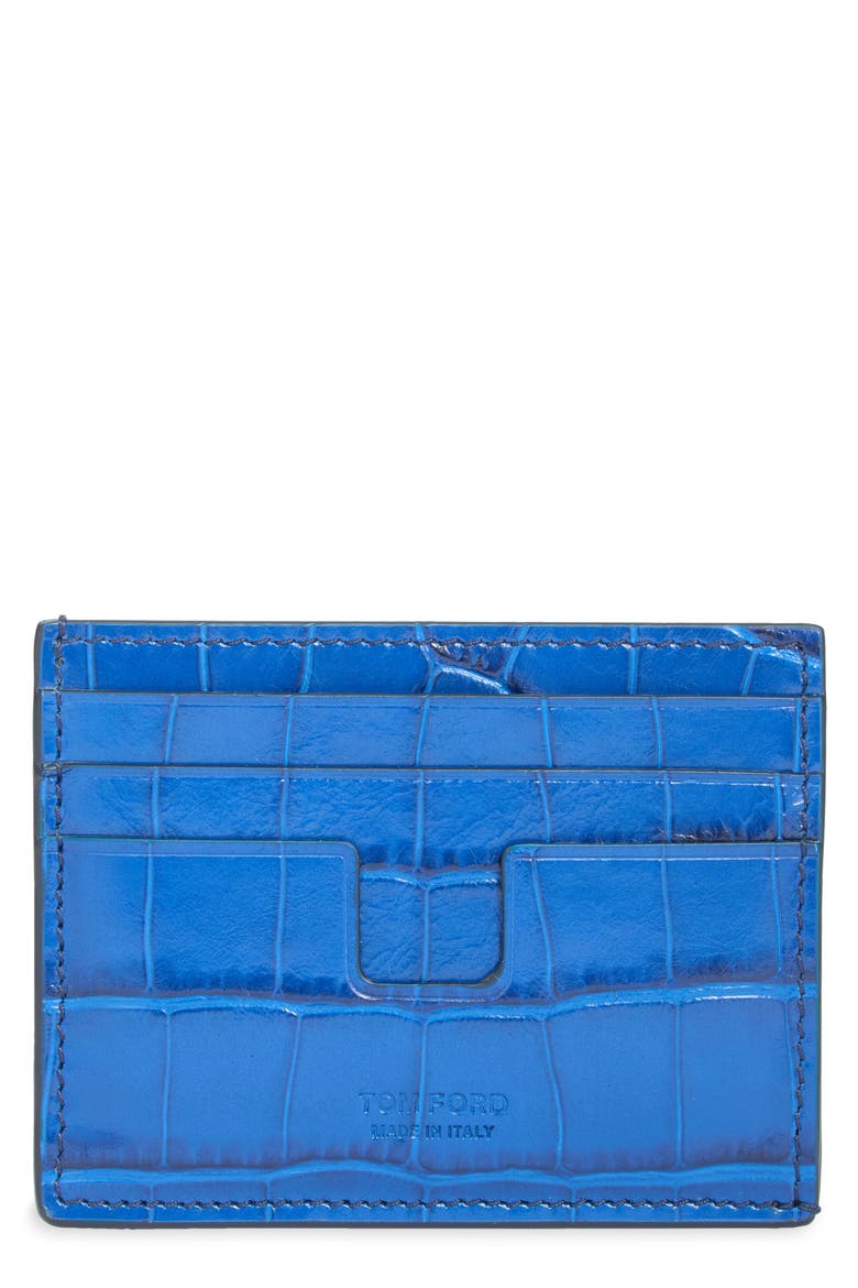 Croc Embossed Leather Card Holder, Main, color, ROYAL BLUE