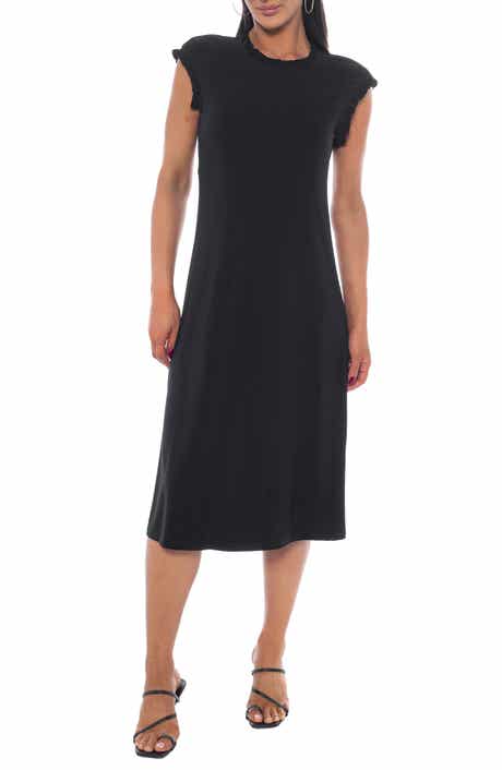 Ruffle Neck A-Line Midi Dress