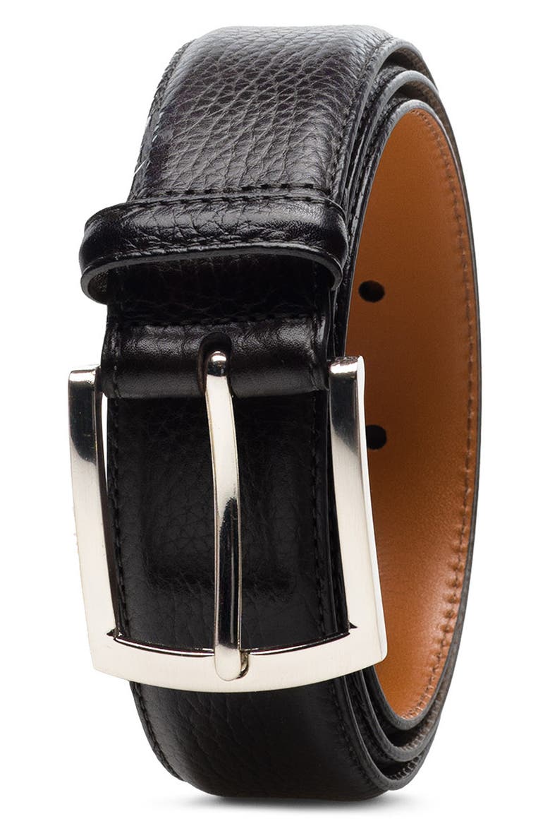 Tanner Tumbled Leather Belt, Main, color, TEXTURE BLACK
