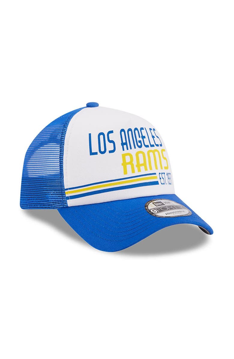 New Era Men's New Era White/Royal Los Angeles Rams Stacked A-Frame Trucker 9FORTY Adjustable Hat, Alternate, color, White