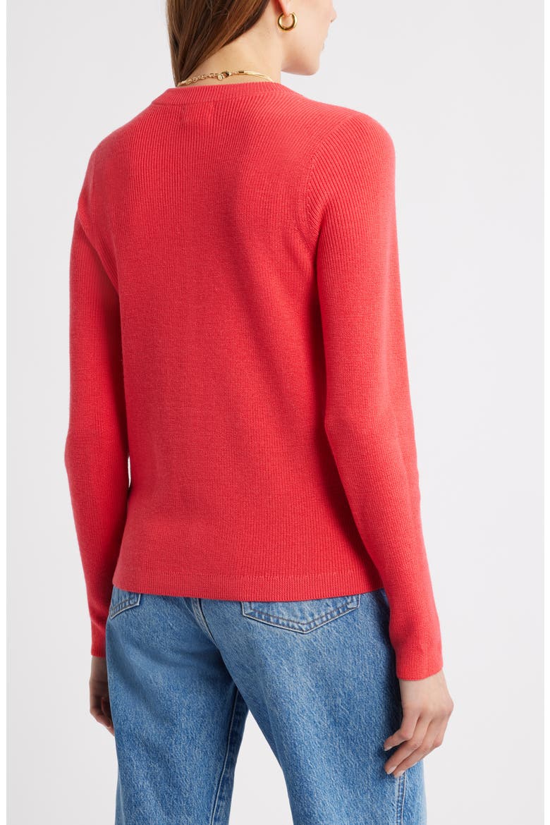 Crewneck Merino Wool Blend Cardigan, Alternate, color, RED GERANIUM
