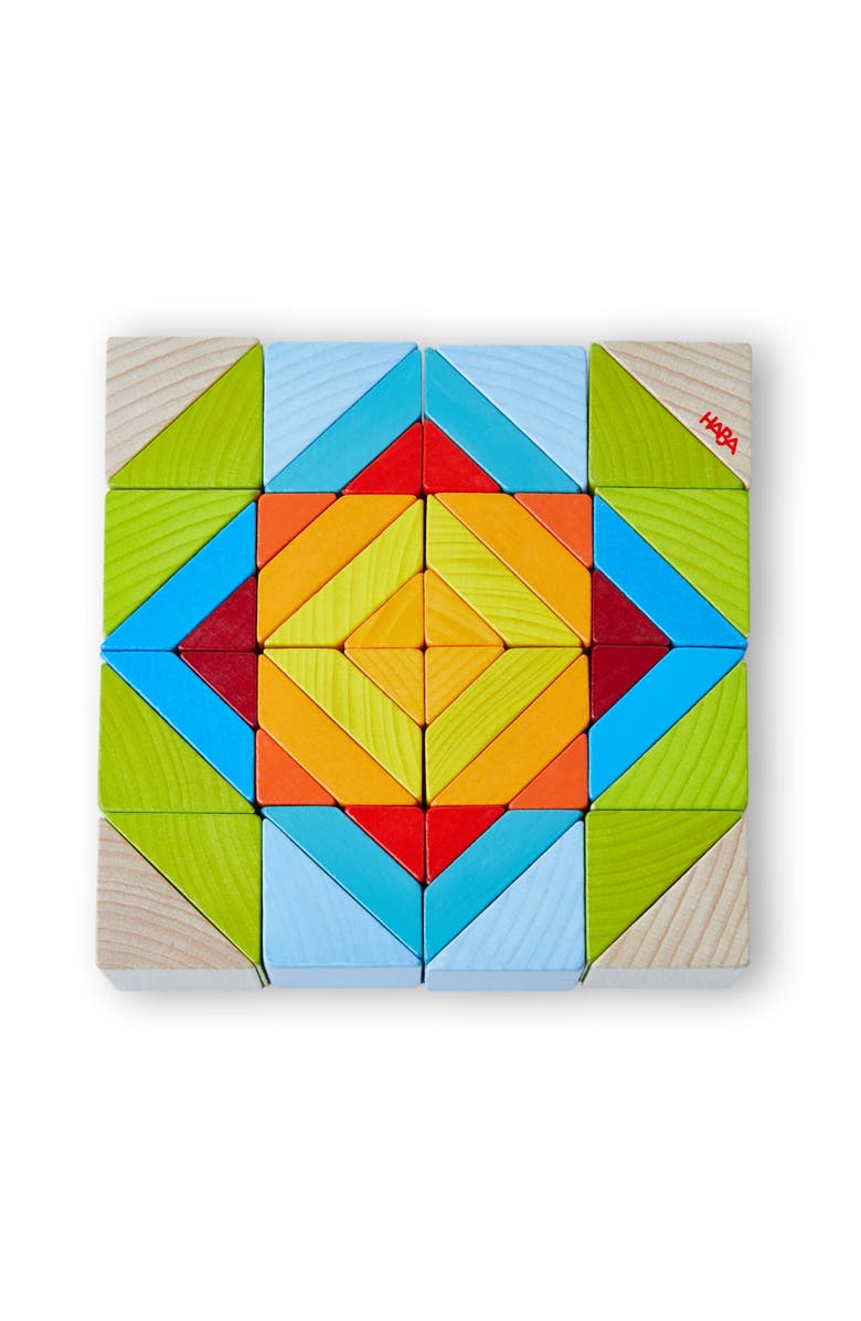 HABA 3D Puzzle Cube Mosaic - 48 Piece Wooden Blocks with 10 Double Sided Template Cards, Main, color, Multi