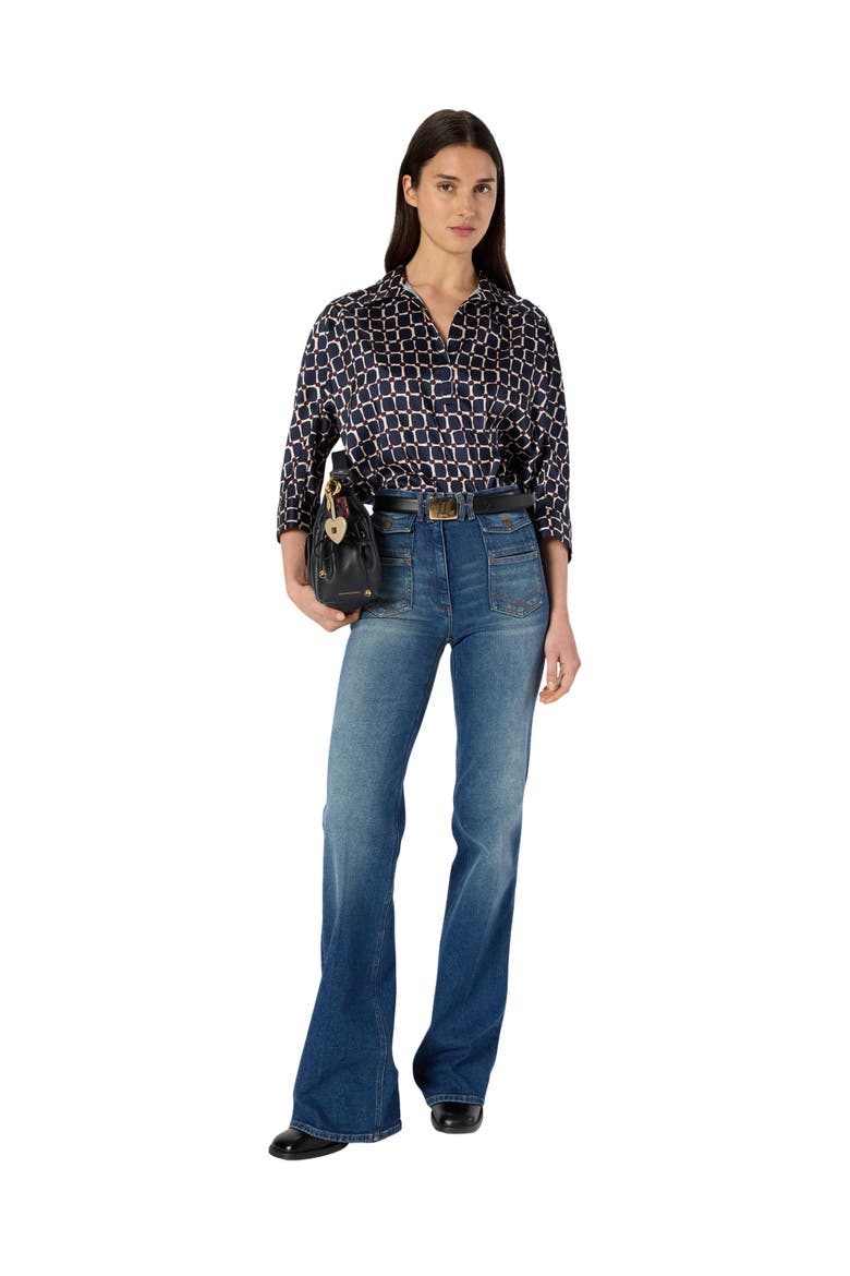 Ariane Geometric Print Boxy Blouse, Alternate, color, Ink