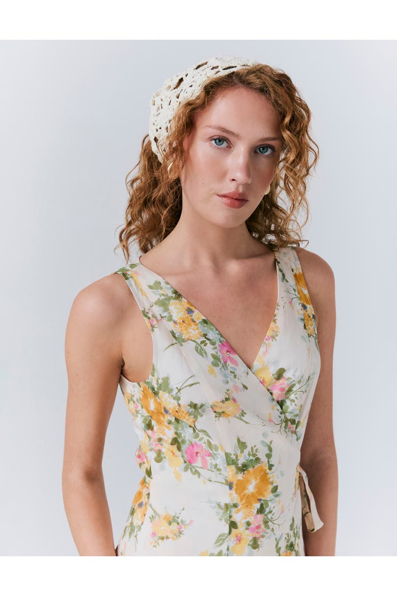 Julia Cotton Floral Midi Wrap Dress, Alternate, color, Yellow Floral