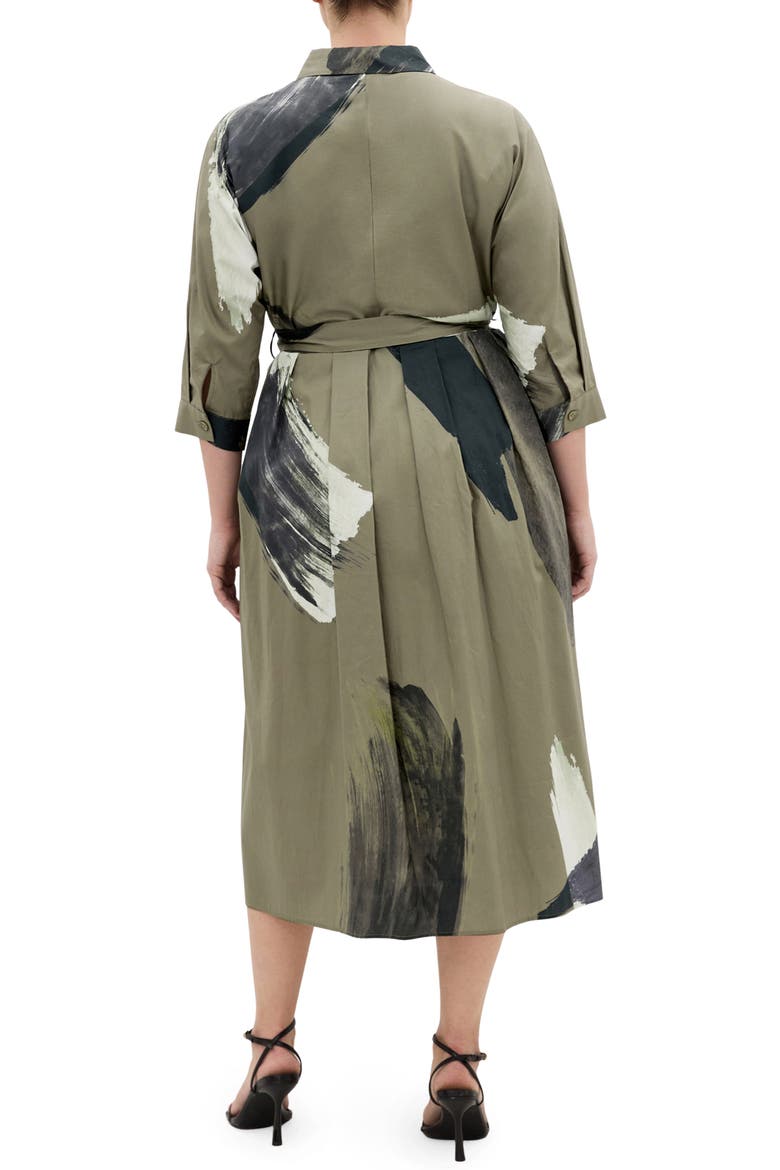 Angel Brushstroke Belted Cotton Shirtdress, Alternate, color, KHAKI MUSE