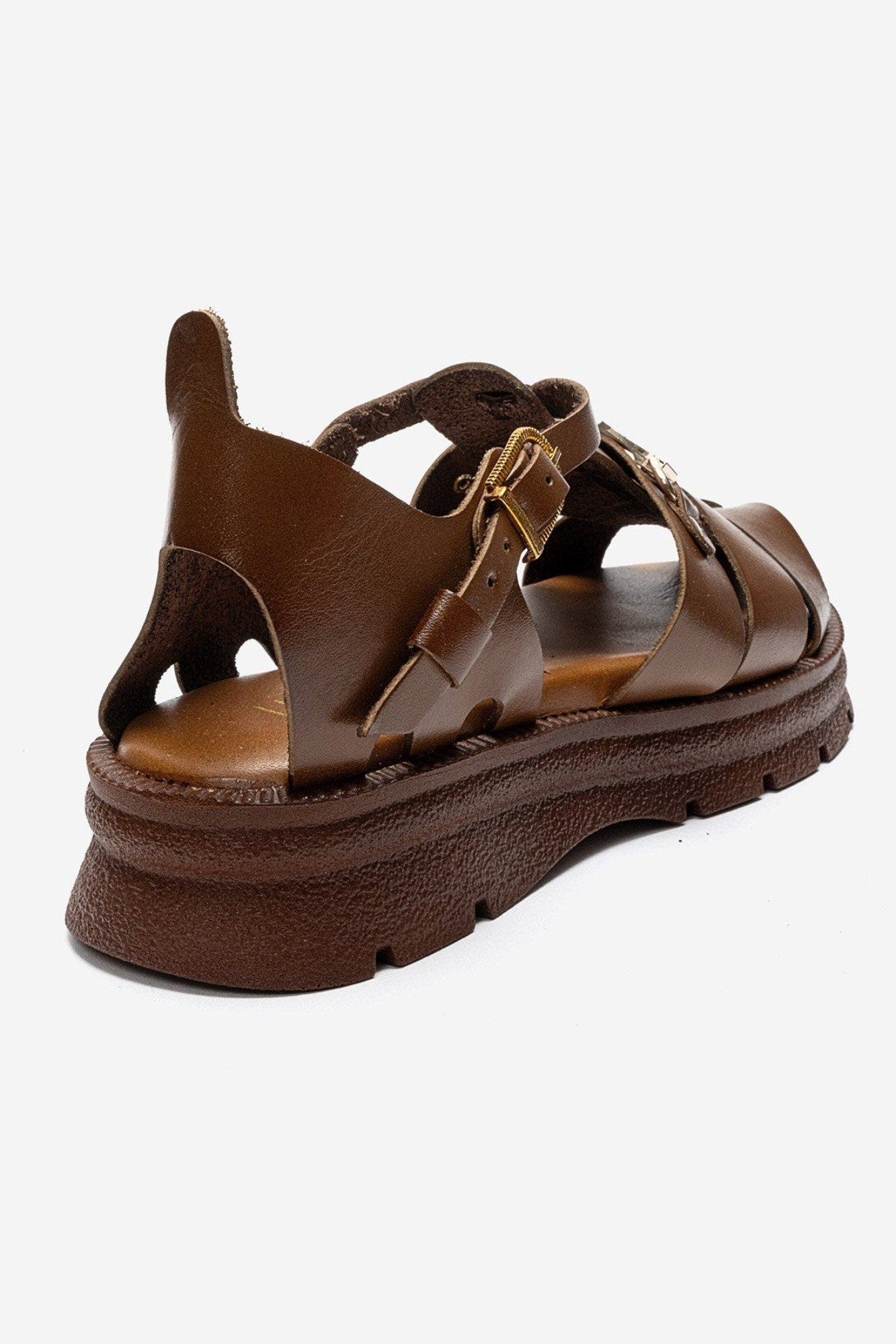 Riela Leather Buckle Sandal, Alternate, color, Cognac