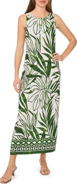 Halogen® Frond Print Sleeveless Maxi Dress