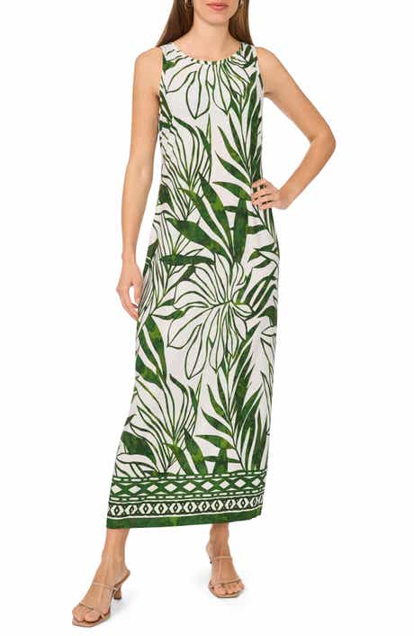 Halogen® Frond Print Sleeveless Maxi Dress