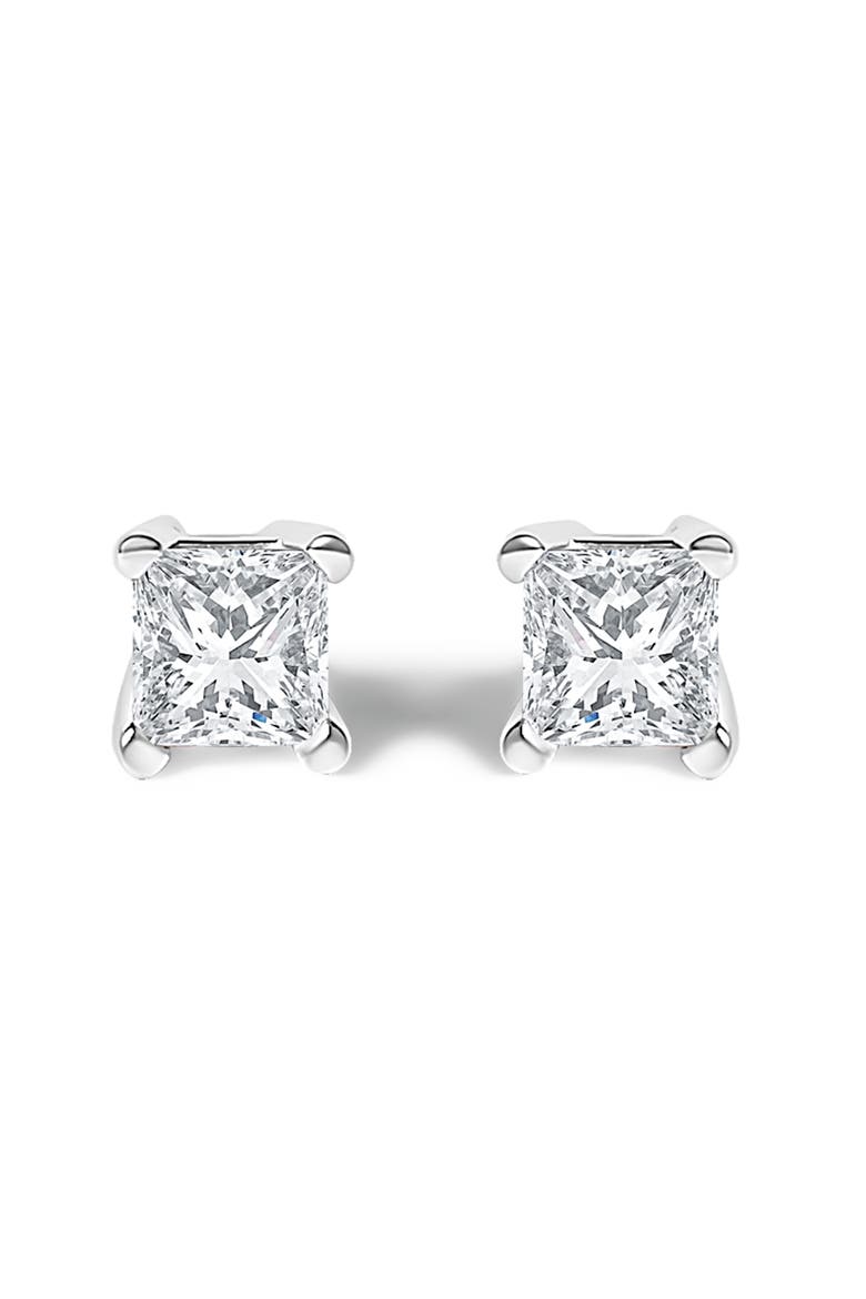 Silver 1/4 Cttw Princess-Cut Diamond Solitaire Stud Earrings, Main, color, White