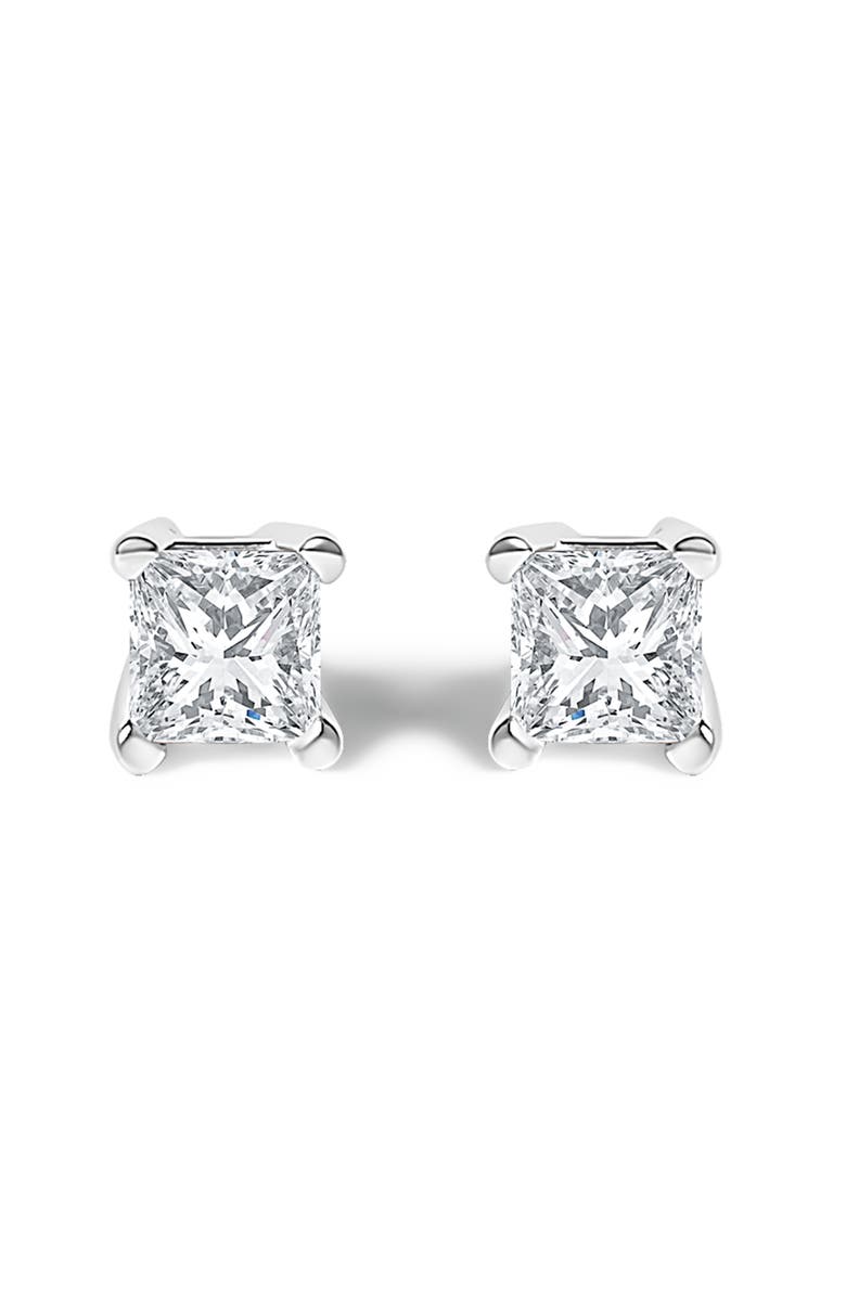 Haus of Brilliance Silver 1/4 Cttw Princess-Cut Diamond Solitaire Stud Earrings, Main, color, White