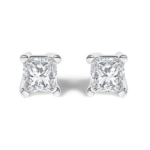 Silver 1/4 Cttw Princess-Cut Diamond Solitaire Stud Earrings