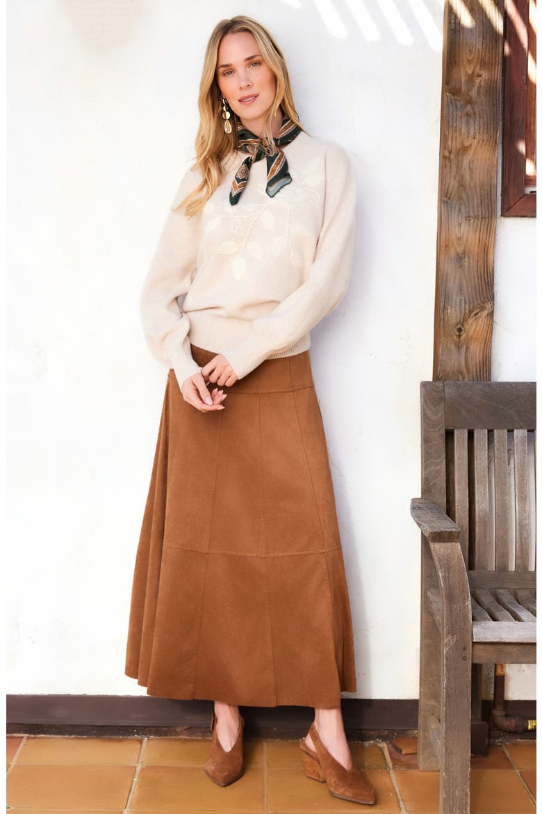 Tiered Faux Suede Midi Skirt, Alternate, color, CAMEL