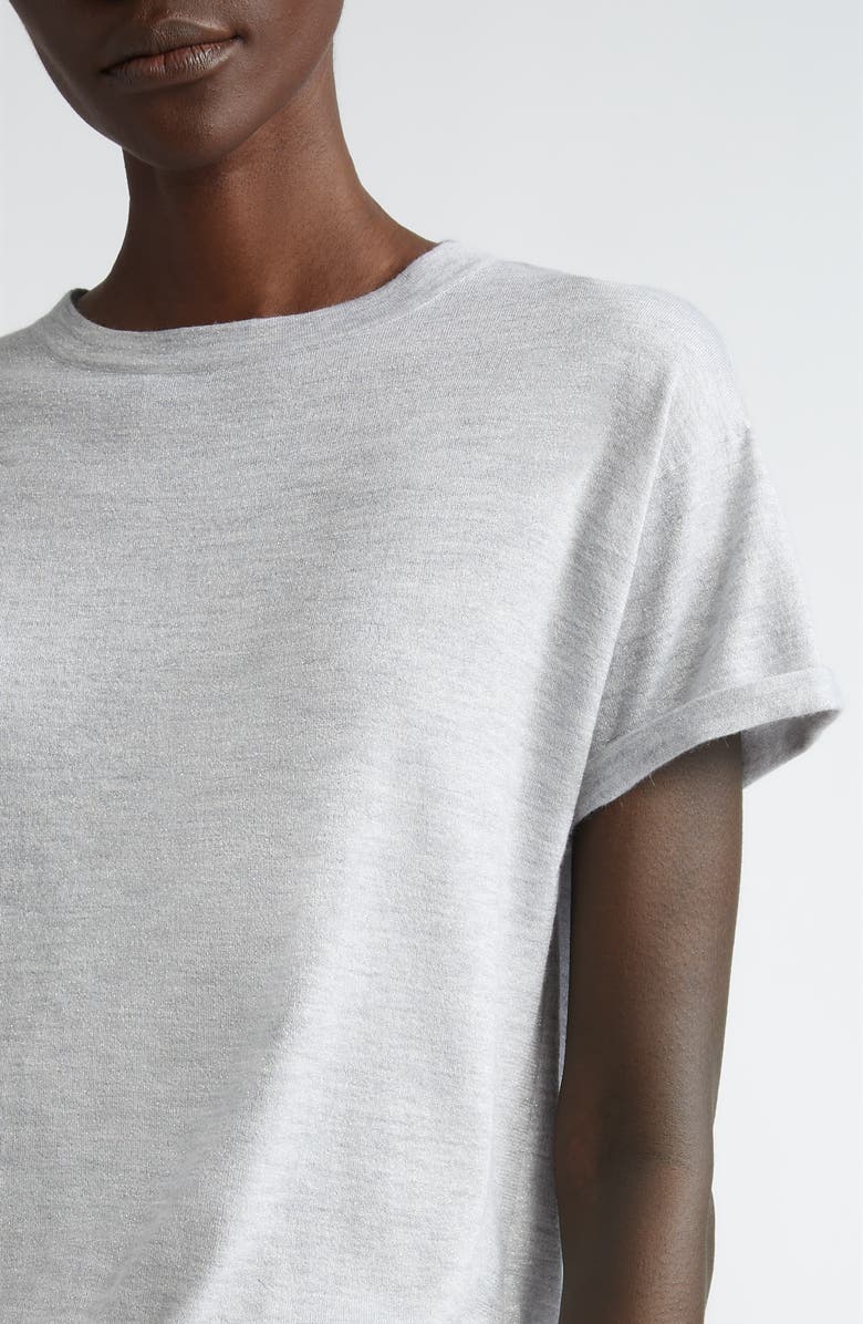 Brunello Cucinelli Metallic Cuff Sleeve Cashmere & Silk T-Shirt, Alternate, color,