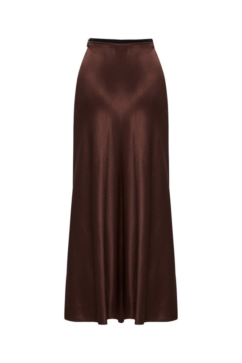 Satin Midi Skirt, Main, color, BROWN
