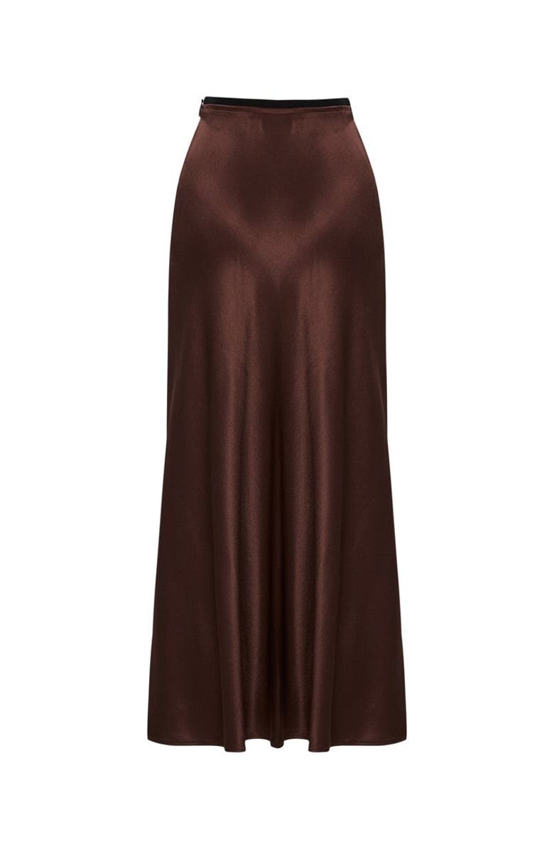 Exquise Satin Midi Skirt, Main, color, Brown