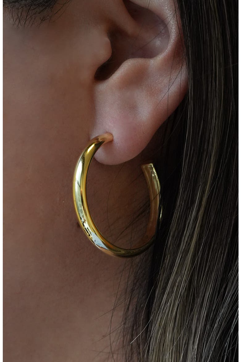 18K Gold Plate Sterling Silver Flat Edge Hoop Earrings, Alternate, color, GOLD
