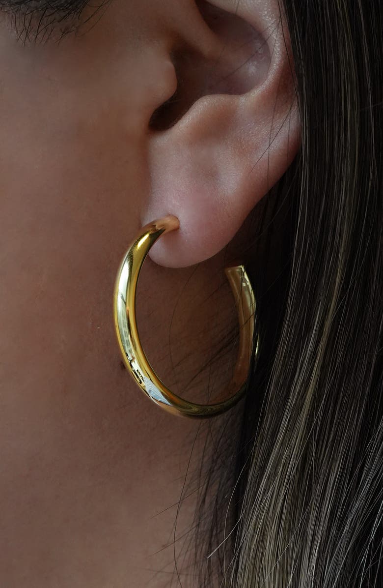 Argento Vivo Sterling Silver 18K Gold Plate Sterling Silver Flat Edge Hoop Earrings, Alternate, color, Gold