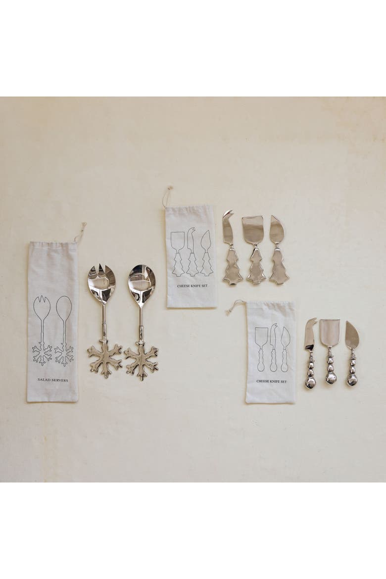 Snowflake Handle Nickel Salad Servers, Aluminum & Stainless Steel, Main, color, Nickel Finish