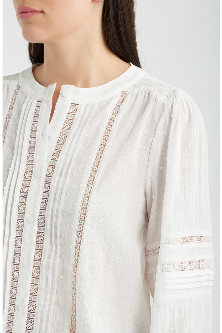 Lace Inset Clip Dot Cotton Top, Alternate, color, OFF WHITE