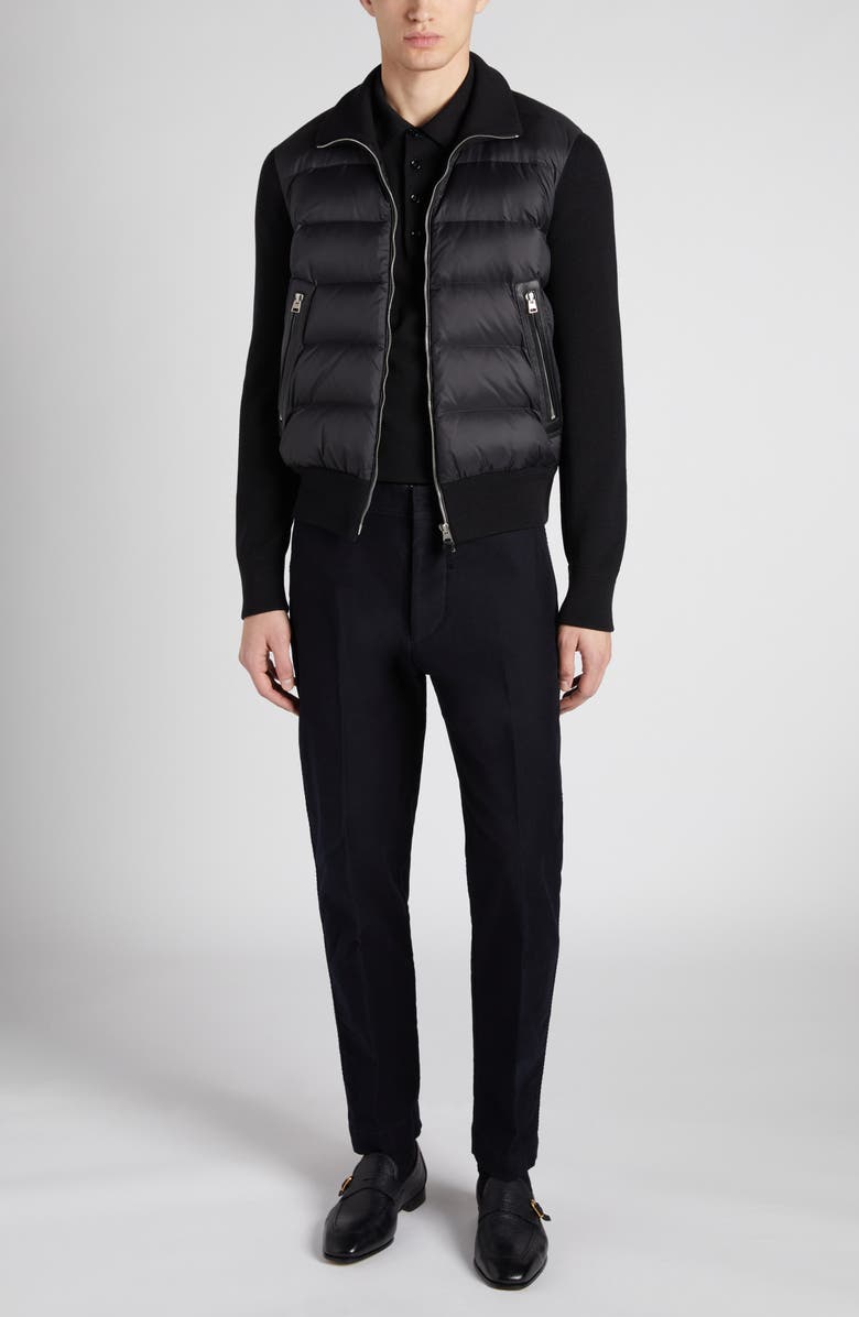 TOM FORD Mixed Media Puffer Front Merino Wool Cardigan, Alternate, color, Lb999 Black