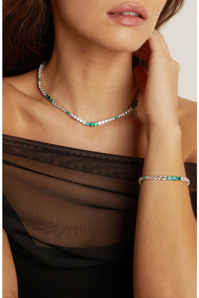 Lab Grown Emerald and Sapphire Scalloped Tennis Bracelet, Alternate, color, Emerald Green & White