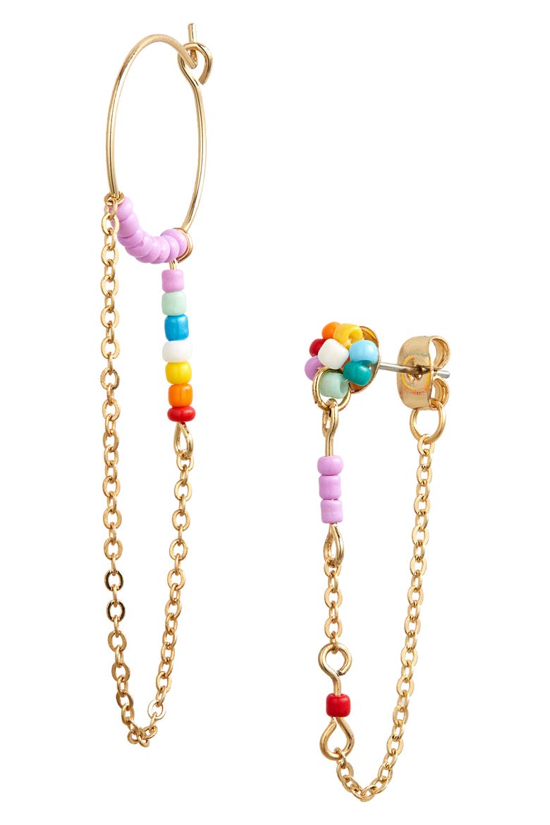 Festival Mismatched Front/Back & Hoop Earrings, Main, color, GOLD