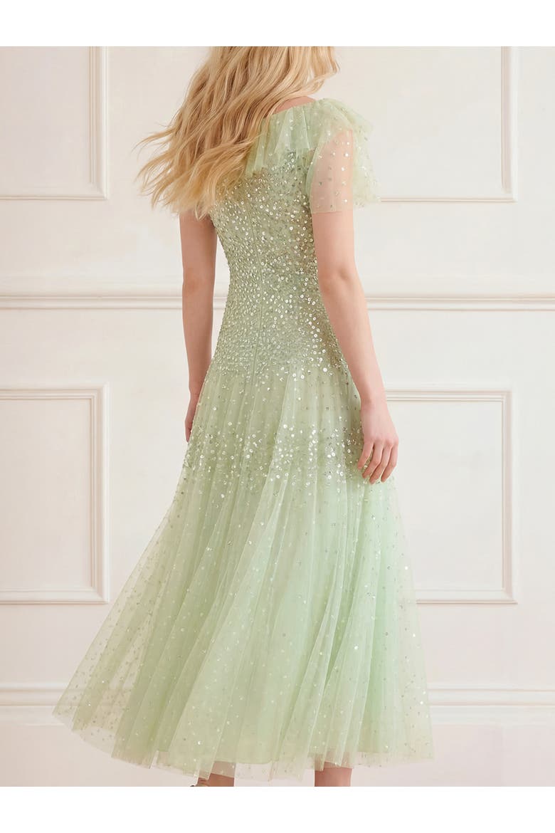 Sunrise Sequin Short Sleeve Ankle Gown, Alternate, color, Peppermint