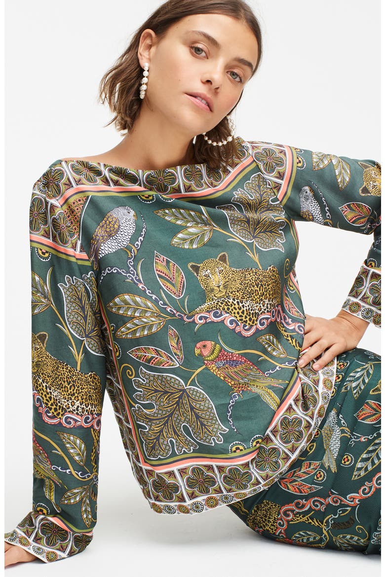 Ornate Jungle Print Boat Neck Drapey Top, Alternate, color, GREEN MULTI