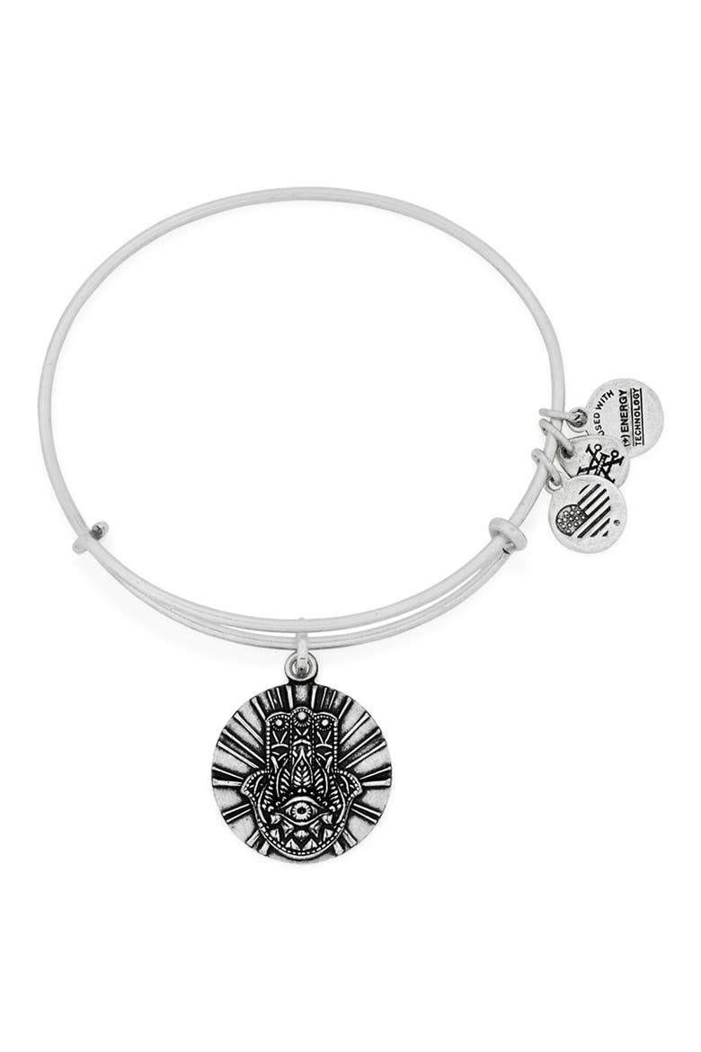 'Hand of Fatima' Expandable Wire Bangle, Main, color, SILVER