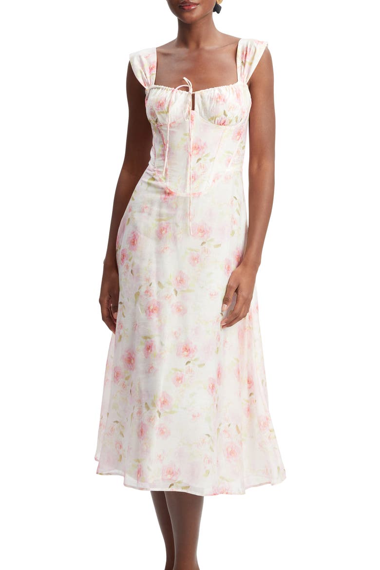 Esra Floral Corset Midi Dress, Alternate, color, PINK FLORAL