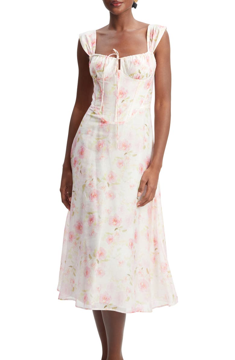 Bardot Esra Floral Corset Midi Dress, Alternate, color, Pink Floral
