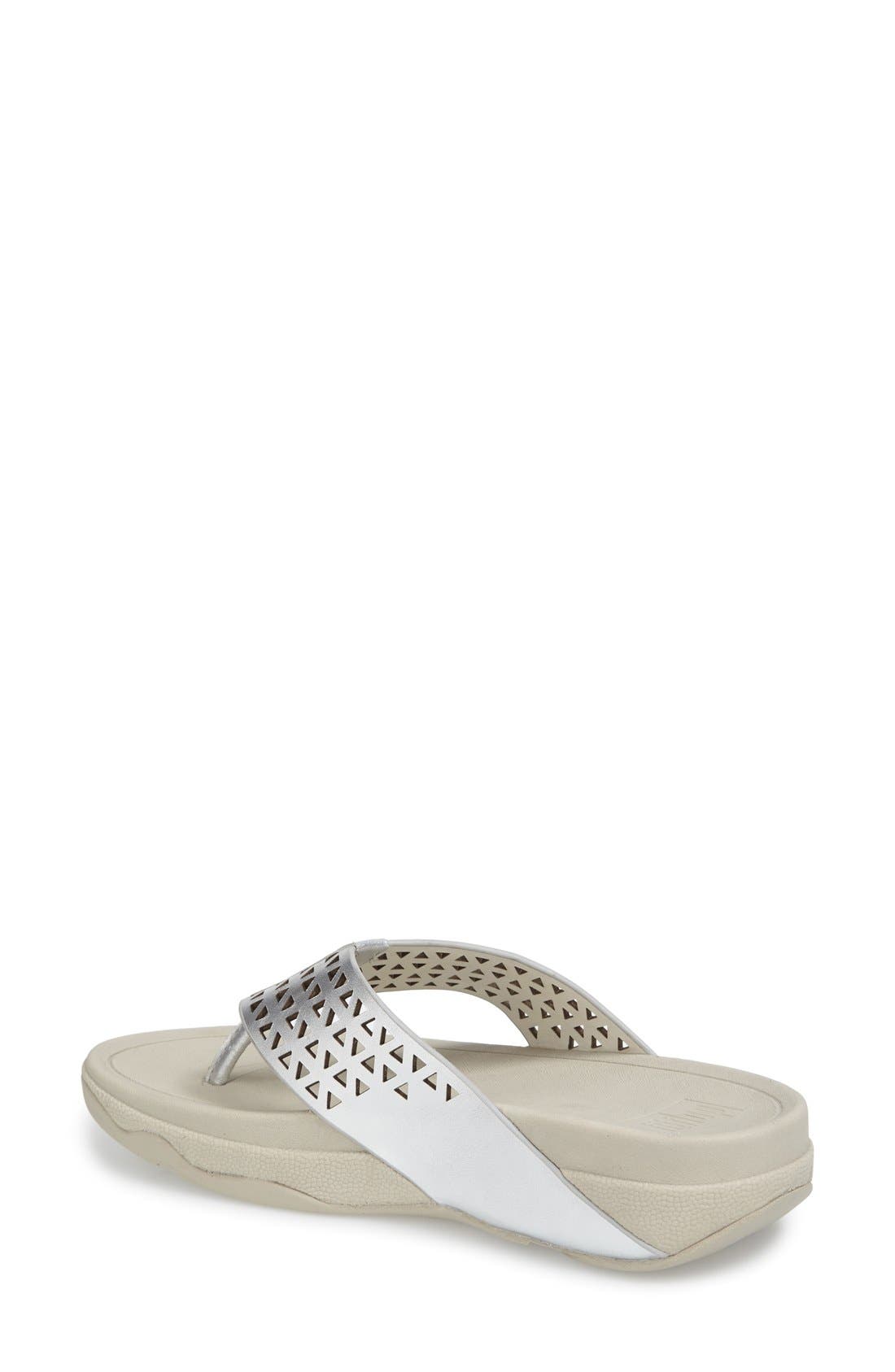 FitFlop™ Lattice Surfa Sandal, Alternate, color, SILVER LEATHER