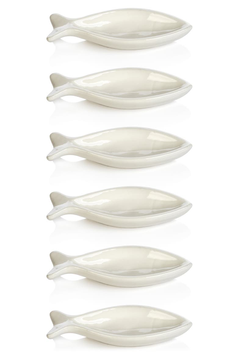 Coral Beach Set of 6 Ceramic Fish Bowls, Main, color, WHITE
