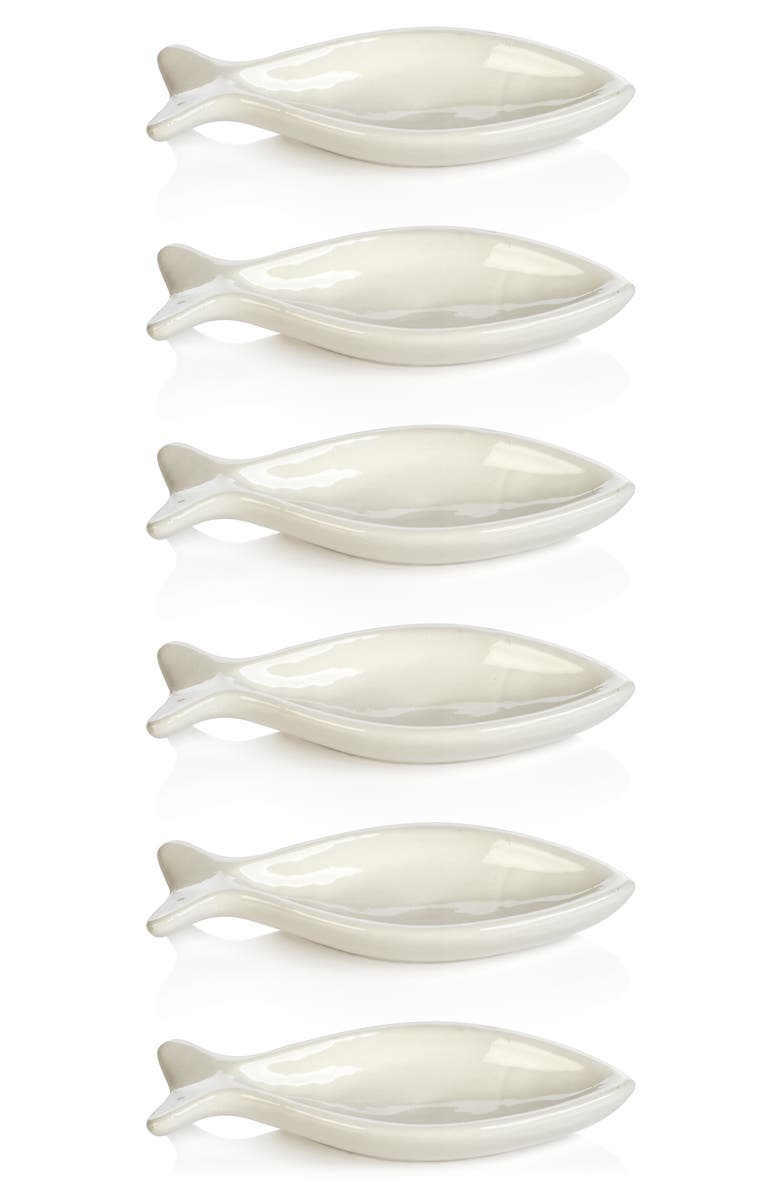Zodax Coral Beach Set of 6 Ceramic Fish Bowls, Main, color, White