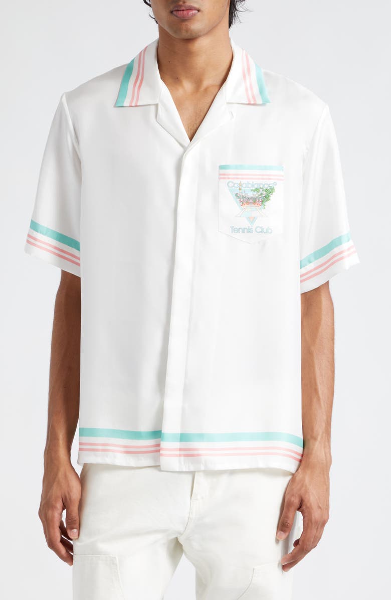 Casablanca Tennis Club Icon Silk Camp Shirt, Main, color, 