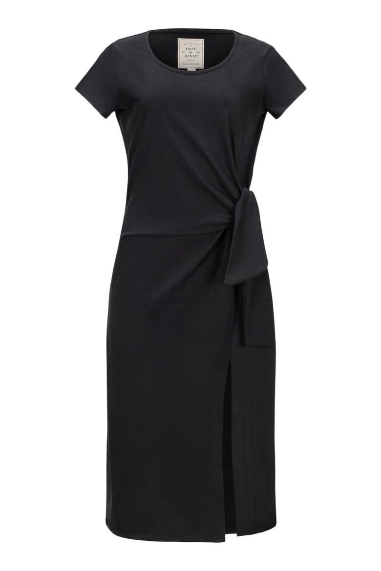 Women's Organic Knit Tie Midi Dress, Alternate, color, Black Side-Tie